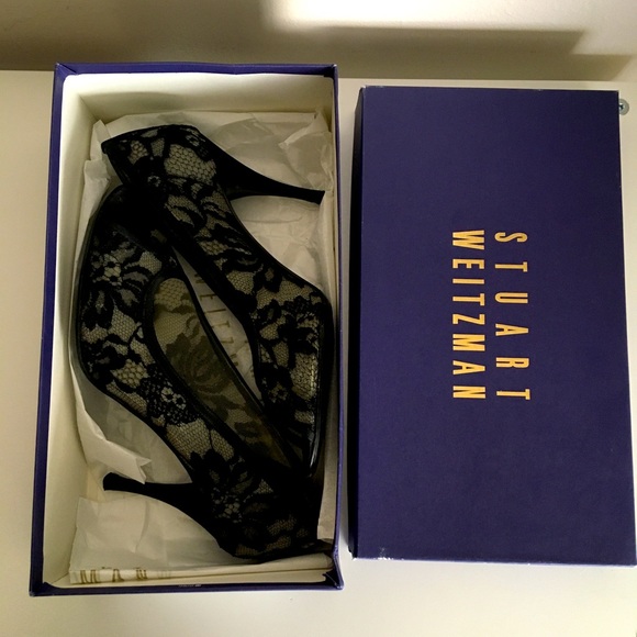 Stuart Weitzman ‘Lingerie’ black guipure lace open-toe stiletto pumps, 7.5 - Picture 3 of 8
